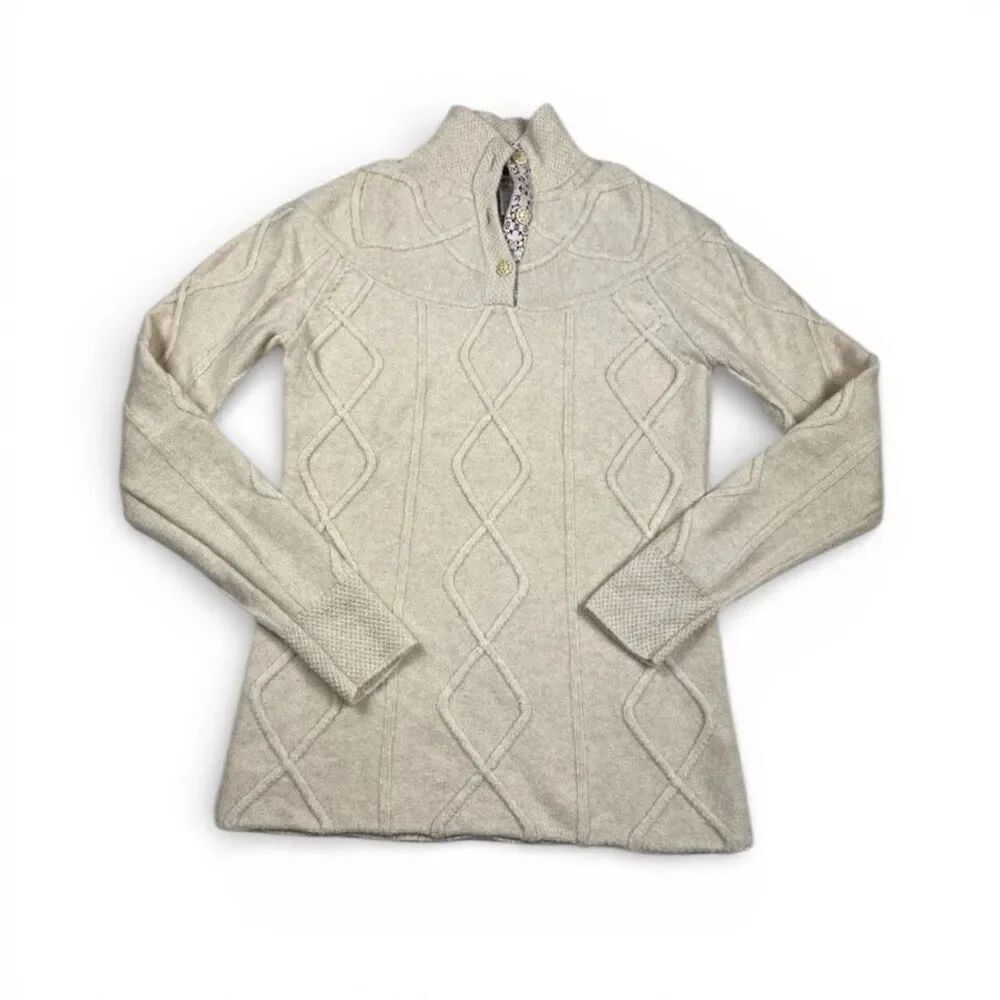 Horny Toad Lambswool Sweater Beige Minimalist Knit 1/4 Button Pullover Preppy S